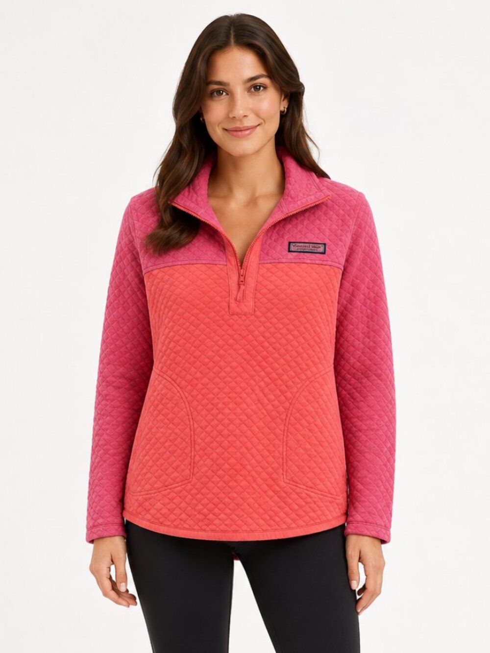 Vineyard Vines Quilted Shep Shirt Pink Coral Quarter Zip Women’s XS